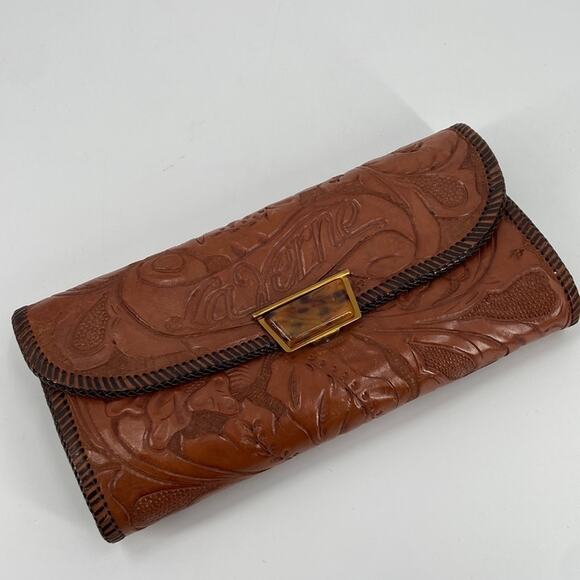 Vintage La Verne Tooled Leather Bakelite clutch - Picture 1 of 8